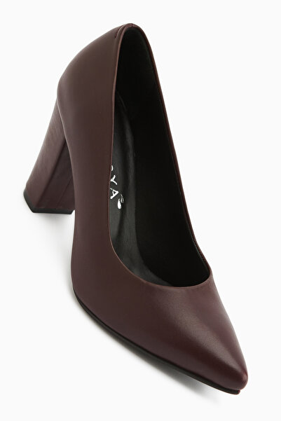 Limoya Emily Genuine Leather Burgundy Thick Heeled Women's Shoes