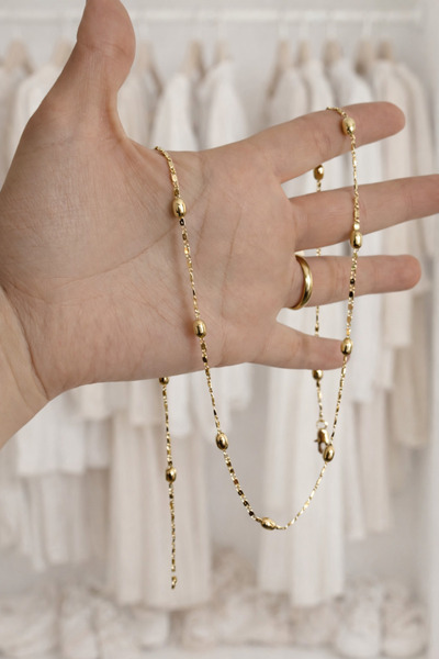 Owentis Gold Vintage Kuyumcu Model Pullu Zincir Arası Oval Boncuk Opale Zinci...