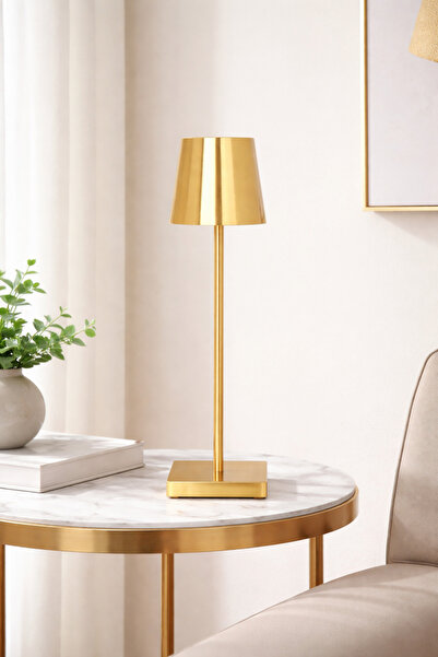 Beyazlux Gold Rengi Dimmerli Dokunmatik Şarjlı Masa Lambası