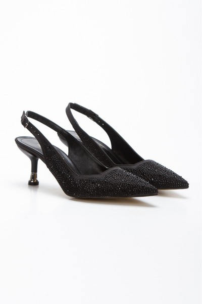 La Vivien Women's Stylish Black Stone Embellished Pointed Toe Evening Dress S...