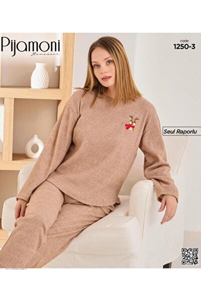 Pijamoni طقم بيجامة نسائية منسوجة بأكمام طويلة بنقشة جمل وغزال