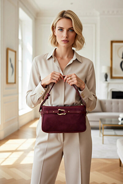 BENERLY Women's Plum Textured Mini Shoulder Bag with Adjustable Strap and Buc...