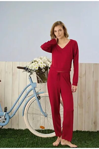 Pijamoni Dublin ve yaka uzun kol pijama takımı