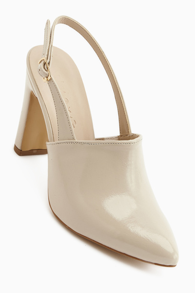 Limoya Maisa Beige Pointed Toe Slingback Thick Heeled Women's Shoes