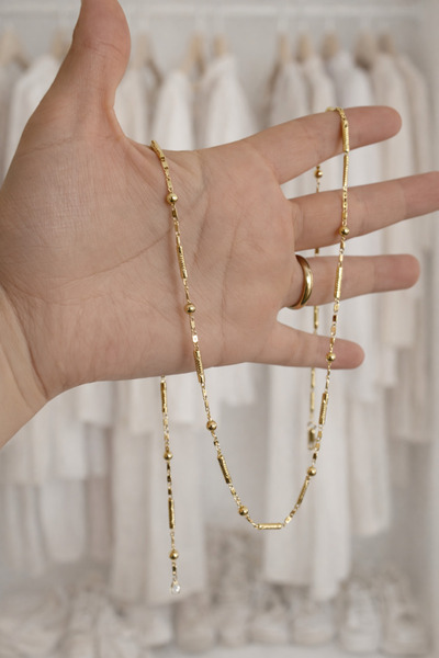 Owentis Gold Vintage Kuyumcu Model Mix Boncuk Cherie Zincir Kolye 60 cm -kara...