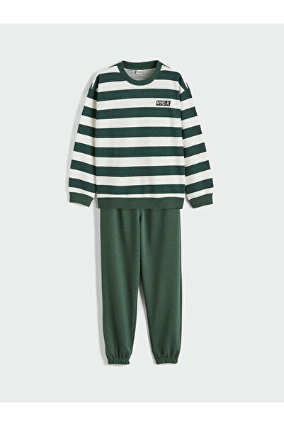 LC Waikiki Παιδικό φούτερ και φούτερ παντελόνι LCW Kids Green Crew Neck με ρί...