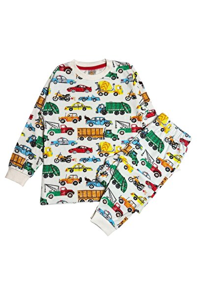 Fil Kids Set pijamale de iarnă pentru băieți, 100% bumbac, culoare albă, cu m...