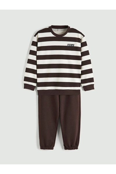 LC Waikiki Hanorac și pantaloni de trening pentru băieți LCW Kids, maro, cu i...