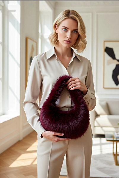 BENERLY Women's Faux Fur Plush Hand and Shoulder Bag, Plain Pattern, Knitted ...