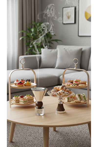 Generic A luxurious dessert serving stand with an elegant incense burner in a...