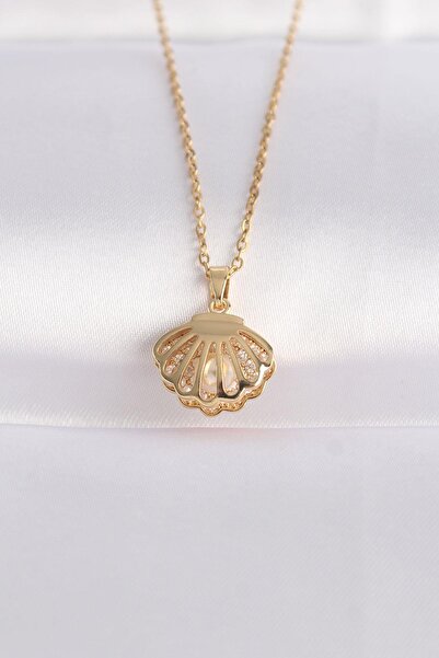 Inure Jewelry 316L Steel Chain Gold Color Zircon Stone Pearl Detail Oyster Ne...