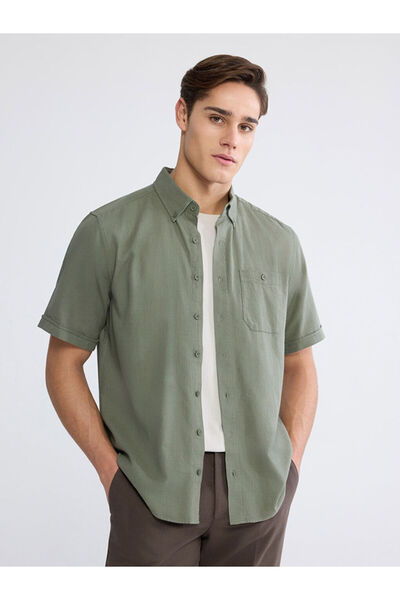 LC Waikiki Ανδρικό πουκάμισο από ποπλίνα χακί κανονικής εφαρμογής