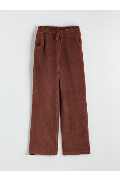 LC Waikiki Brown Girls' Velvet Sweatpants with Elastic Waistband