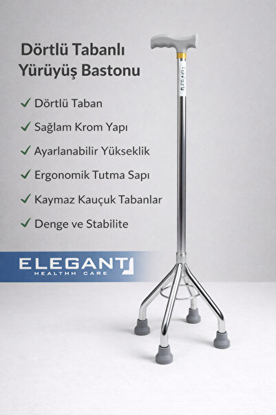 EyluX Shop Tetropot 4 Ayaklı Denge Bastonu Yüksek Kalite Ayarlanabilir Tüm Ze...