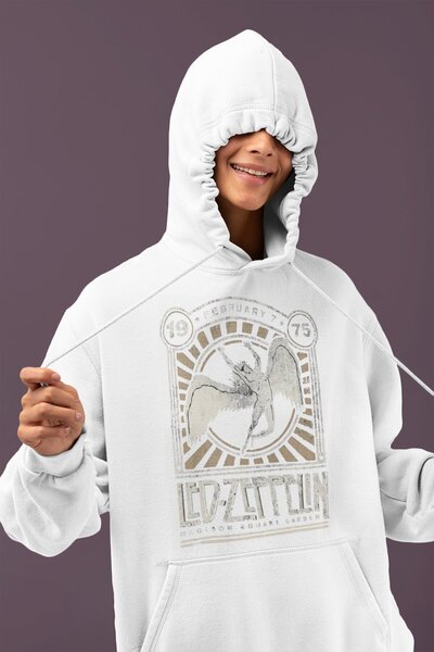 SEVBANO تصميم هودي ليد زيبلين مطبوع للجنسين قصة فضفاضة روك ميتال موسيق آل سيه...