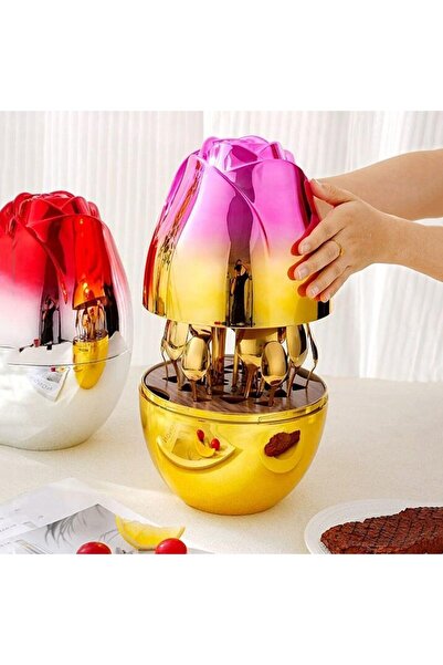 Lotus rose Stainless steel cutlery set with storage box, pink egg set, fork a...