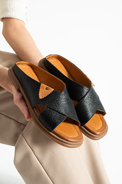 dabab shoes Narel Women's Genuine Leather Flat Sole Cross Strap Slippers Sandals