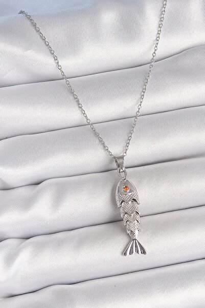Inure Jewelry 316L Steel Chain Silver Color Zircon Stone Fish Figured Necklace