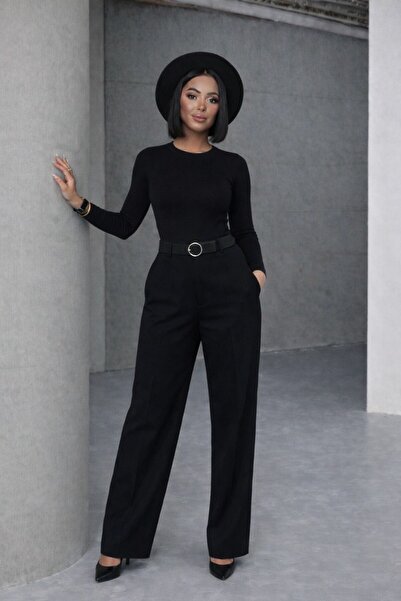 ALFUDO Moda Collection Belt Detailed Wide Leg Trousers