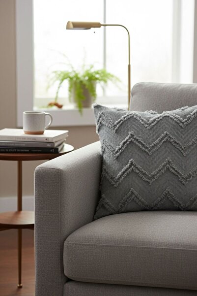 ŞENER HOME Bearded Zigzag Chenille Double-Sided Throw Pillow Cover Anthracite