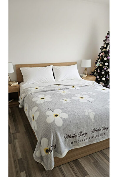 FIONNA.RO Cocolino Blanket Medium Thickness 200x230cm - Gray With White Flowers