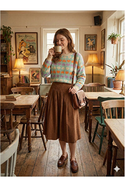 Namaste Vintage Heart-Patterned Crew Neck Knitwear Sweater