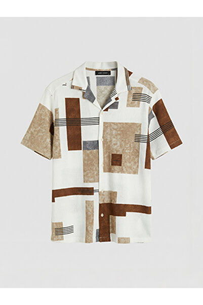 LC Waikiki Ανδρικό πουκάμισο με γεωμετρικό σχέδιο σε μπεζ χρώμα και κανονική ...
