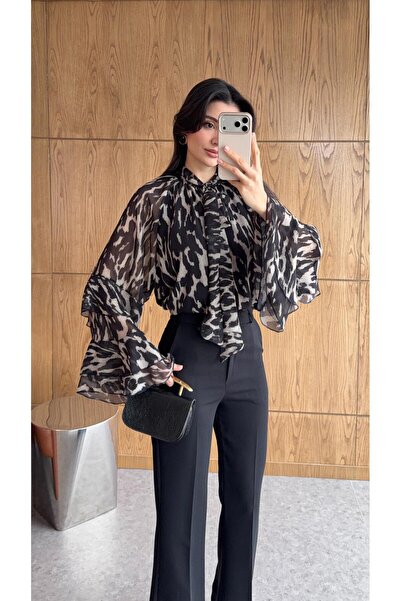 HAZELANNA Spanish Sleeve Black Blouse