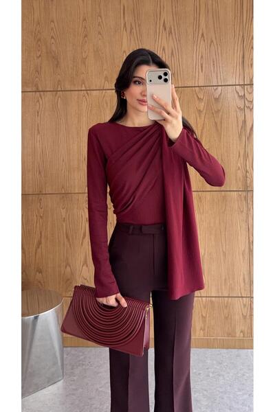 HAZELANNA Burgundy Blouse with Detailed Parts