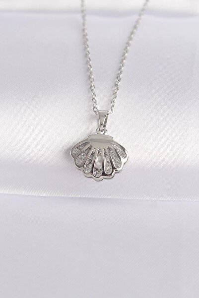 Inure Jewelry 316L Çelik Zincir Gümüş Renk Zirkon Taşlı İnci Detay İstiridye ...