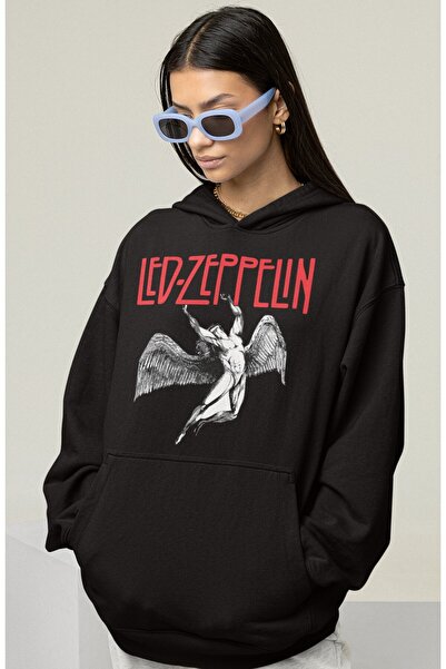 SEVBANO هودي ليد زيبلين روك ميتال مطبوع للجنسين قصة فضفاضة موسيقى جروبي هودي