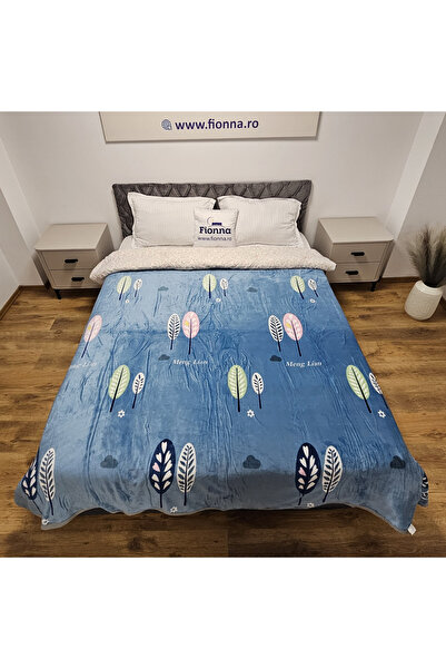 FIONNA.RO Cocolino Blanket Medium Thickness 200x230cm - Leaves On Sky Blue
