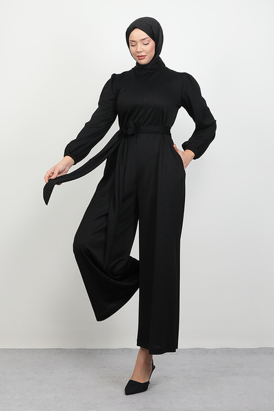 Lamia Giyim Kuşaklı Tesettür Tulum Siyah