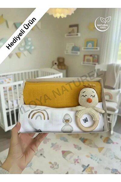 İloya Naturel Özel Seri: Müslin Örtü Çifti & Amigurumi Kız Ördek