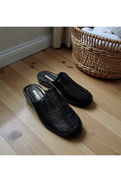 Esem Men's Black Leather Groom Bundle Home Slippers