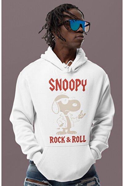 SEVBANO Hanorac unisex supradimensionat cu imprimeu Snoopy Rock And Roll cu p...