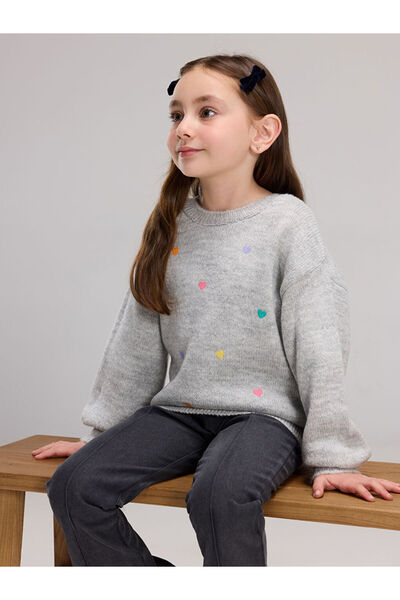 LC Waikiki Heart Embroidered Girls' Knit Sweater