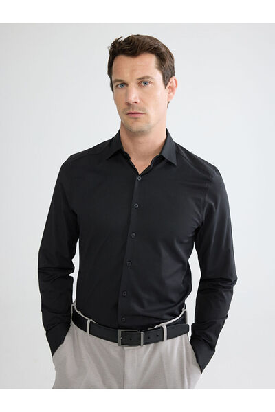 LC Waikiki Ανδρικό πουκάμισο GiyÇık Store den Black Slim Fit Dobby