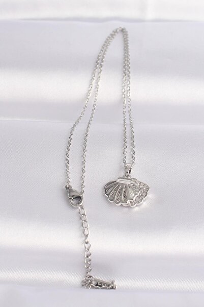 Inure Jewelry 316L Çelik Zincir Gümüş Renk Zirkon Taşlı Ay Yıldız Simgeli Ata...