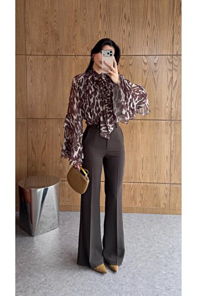 HAZELANNA Tok Fabric Brown Spanish Fabric Trousers