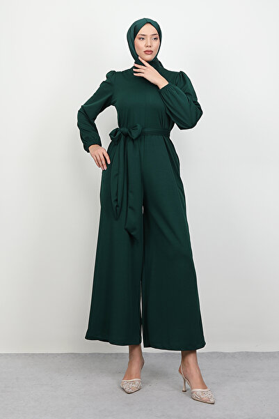 Lamia Giyim Kuşaklı Tesettür Tulum Zümrüt