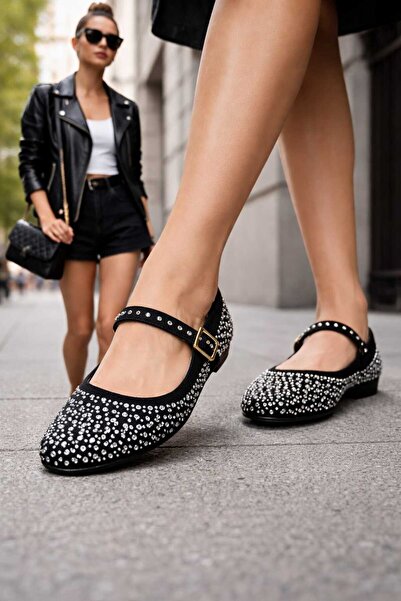 maydos Kadın Taş Tasarımlı Kemerli Günlük Babet