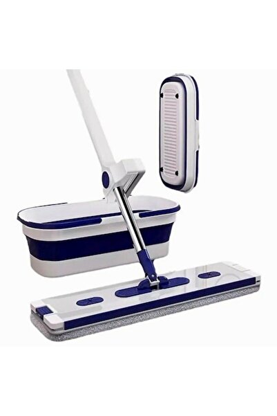 DAMUR Mop plat cu găleată pliabilă, 2 rezerve din microfibră, mâner telescopi...