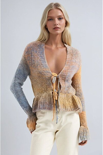 Lia Blanco's Women's Lace Detailed V-Neck Short Knitwear Cardigan - Multi-Col...