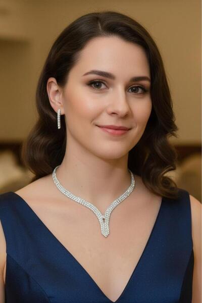 Valmont Zarif Su Yolu Kolye ve Küpe Takı Seti - Düğün, Kına, Nişan, Gelin Aks...