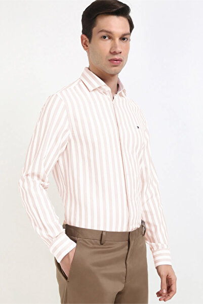 Tommy Hilfiger Mens Light Orange Vertical Striped Shirt