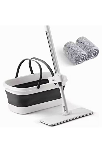 DAMUR Mop plat cu găleată pliabilă și 2 rezerve de microfibră