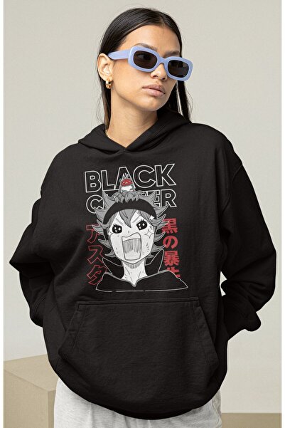 SEVBANO هودي بلاك كلوفر مطبوع للجنسين قصة فضفاضة بتصميم أنيمي