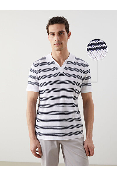 LC Waikiki Peak New Season Polo Neck Striped Men's Textured Knit Sweater