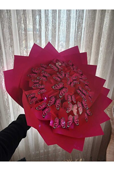 Çiçek pembe ledli kelebek buket sevgililer günü özel